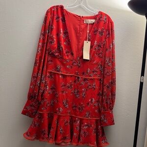New KEEPSAKE THE LABEL HEART AND SOUL FLORAL RUFFLE LONG SLEEVE DRESS size L